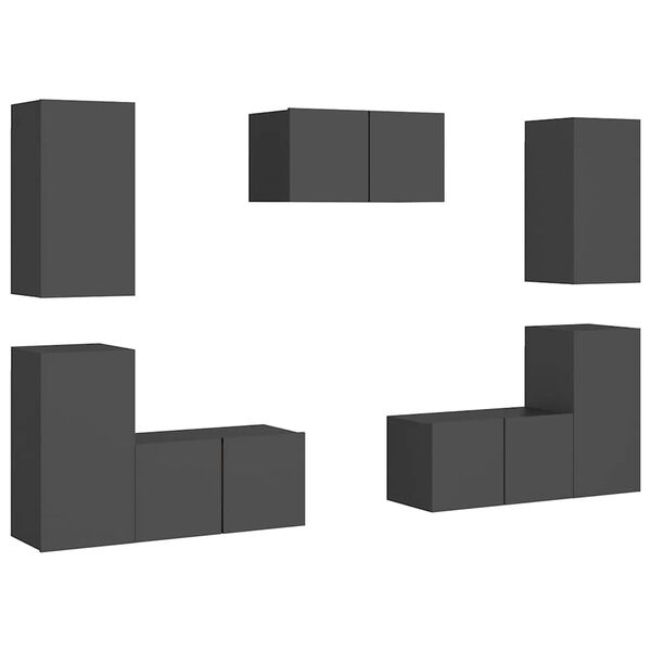 vidaXL 7-dielna s&uacute;prava TV skriniek siv&aacute; drevotrieska