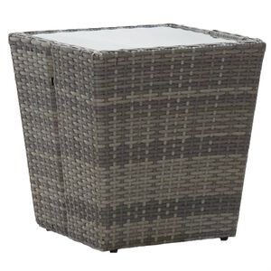 vidaXL Čajov&yacute; stol&iacute;k, siv&yacute; 41,5x41,5x43 cm, polyratan, tvrden&eacute; sklo
