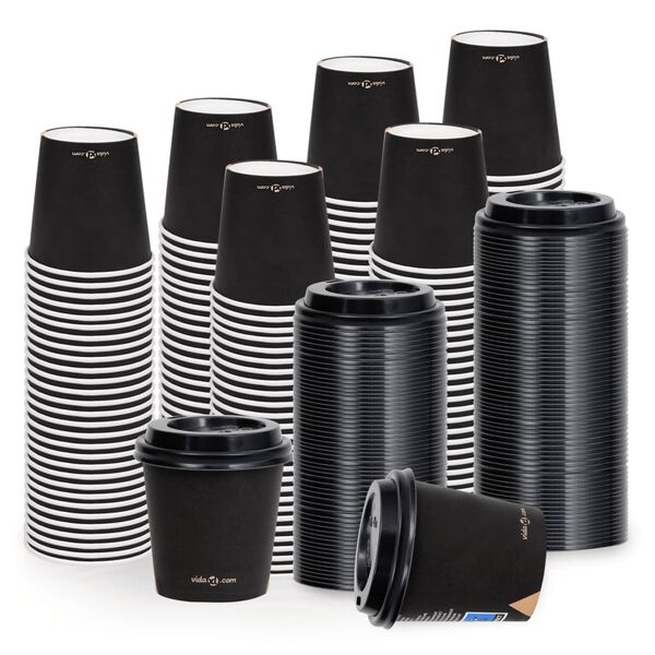 vidaXL Papierov&eacute; poh&aacute;re na k&aacute;vu s viečkom 120 ml 250 ks, čierne