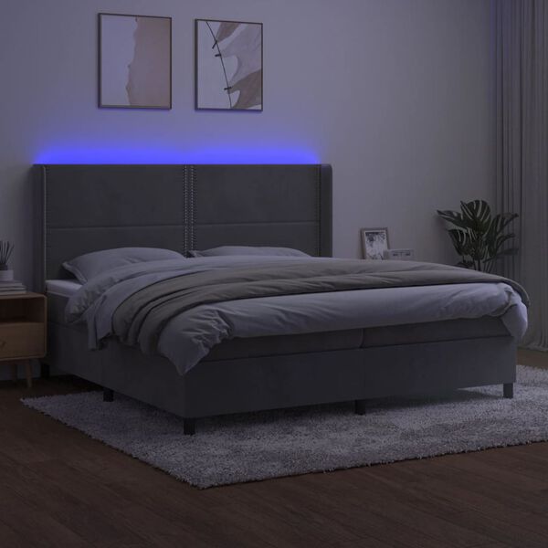 vidaXL Posteľ boxsping s matracom a LED bledosivá 200x200 cm zamat