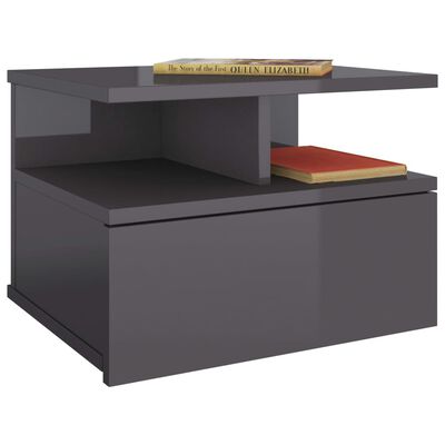 vidaXL Nástenný nočný stolík, lesklý sivý 40x31x27cm, kompozitné drevo