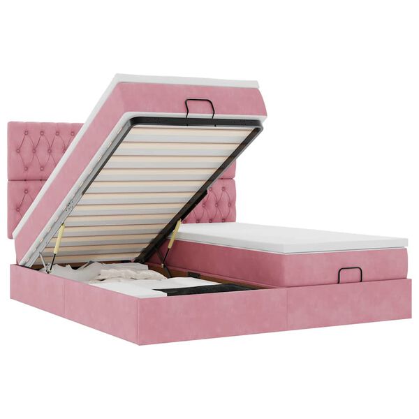 vidaXL Osmansk&yacute; r&aacute;m postele s matracmi ružov&aacute; 200x200 cm zamat