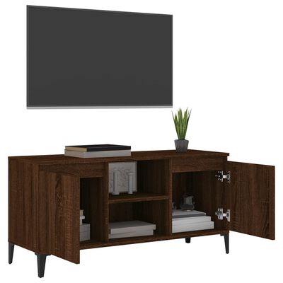 vidaXL TV stolík s kovovými nohami hnedý dub 103,5x35x50 cm
