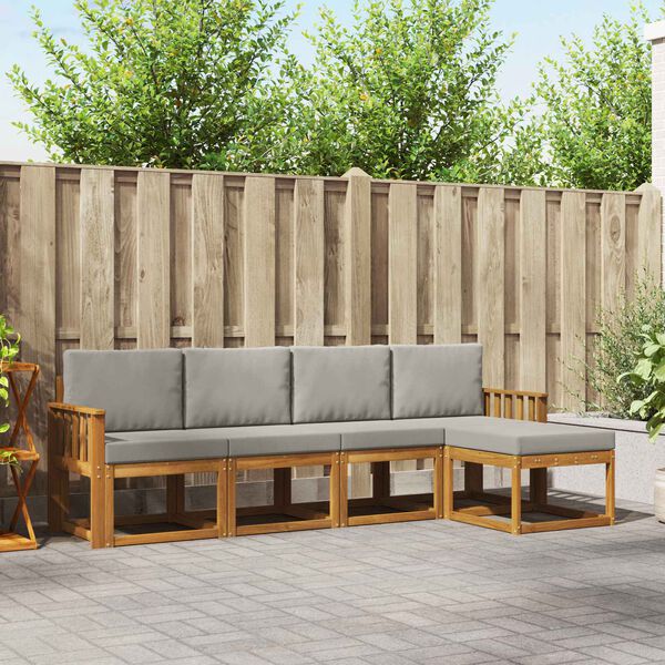 vidaXL Z&aacute;hradn&aacute; s&uacute;prava gaučov s vank&uacute;&scaron;om 5 pcs Pr&iacute;rodn&aacute; a svetlosiv&aacute;