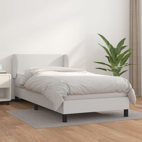 vidaXL Boxspring posteľ s matracom biela 90x190 cm umel&aacute; koža