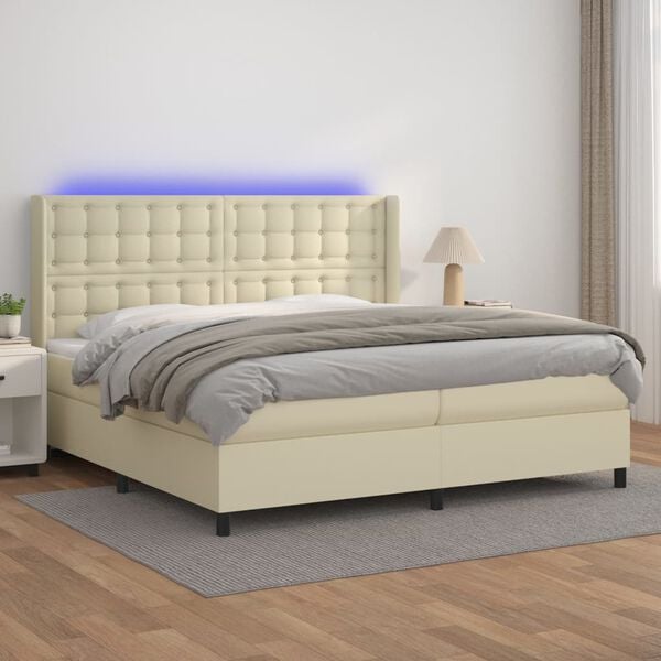 vidaXL Boxspring posteľ s matracom a LED kr&eacute;mov&aacute; 200x200 cm umel&aacute; koža