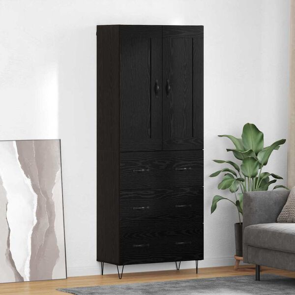 vidaXL Highboard Čierny dub 69,5 x 34 x 180 cm Kompozitn&eacute; drevo