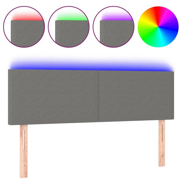 vidaXL Čelo postele s LED tmavosiv&eacute; 144x5x78/88 cm l&aacute;tka