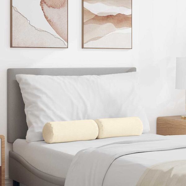 vidaXL Podložkové vankúše 2 pcs Krémová Ø 15 x 40 cm Kordúrová tkanina
