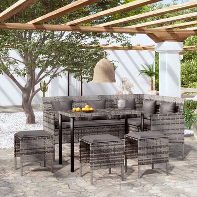 vidaXL 5-dielny záhradný sedací set v tvare L s vankúšmi polyratan sivý