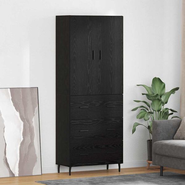 vidaXL Highboard 2 pcs Čierny dub Drevovl&aacute;knit&aacute; doska a sklo