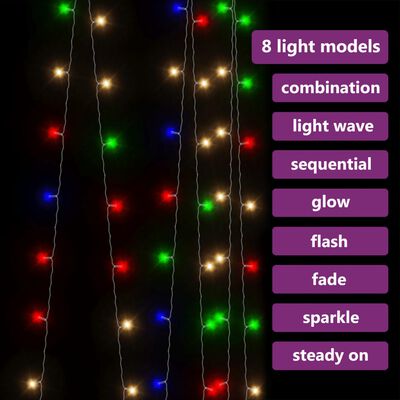 vidaXL Vianočný LED svetelný záves 3x3 m 300 LED farebný 8 funkcií
