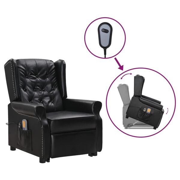 vidaXL Zdv&iacute;hacie mas&aacute;žne kreslo, čierne, leskl&aacute; umel&aacute; koža