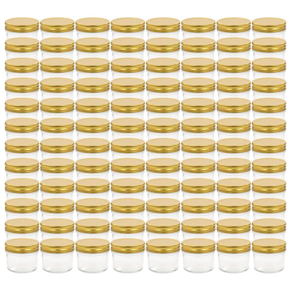 vidaXL Sklenen&eacute; zav&aacute;racie poh&aacute;re so zlat&yacute;mi viečkami 96 ks 110 ml