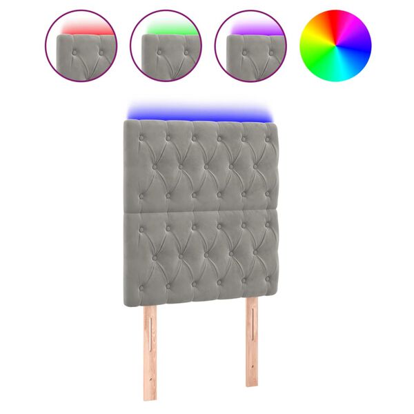 vidaXL Čelo postele s LED bledosiv&eacute; 80x7x118/128 cm zamat