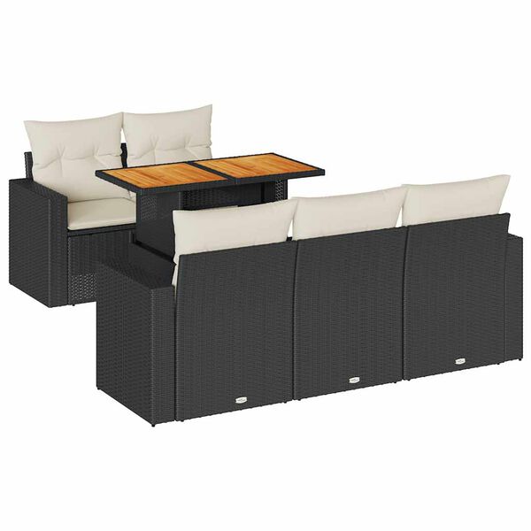 vidaXL 6-dielna z&aacute;hradn&aacute; s&uacute;prava pohoviek s vank&uacute;&scaron;mi čierna polyratan