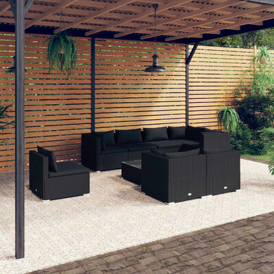 vidaXL 9-dielna záhradná sedacia súprava s vankúšmi polyratan čierna