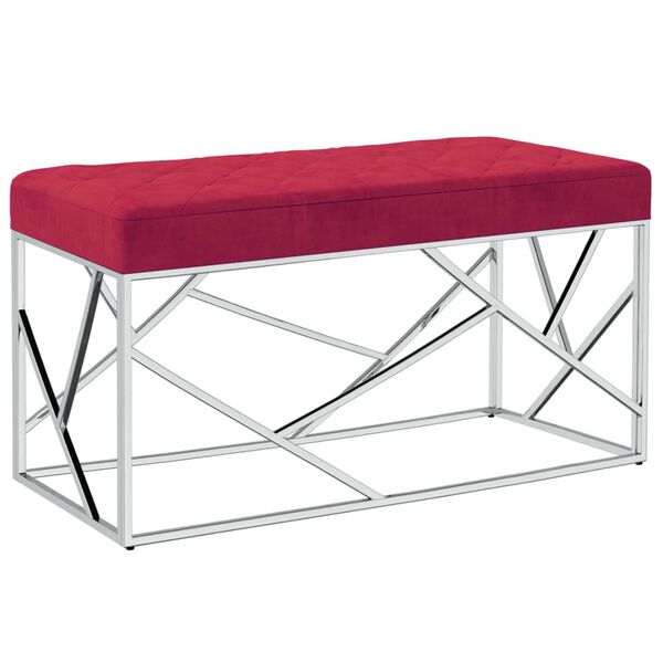 vidaXL Lavica 97 cm v&iacute;novočerven&aacute; zamatov&aacute; l&aacute;tka a nehrdzavej&uacute;ca oceľ