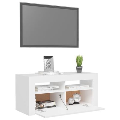 vidaXL TV skrinka s LED svetlami biela 90x35x40 cm