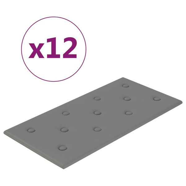 vidaXL Nástenné panely 12 ks sivé 60x30 cm umelá koža 2,16 m²