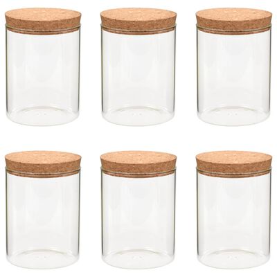 vidaXL Skladovacie sklenené poháre s korkovými viečkami 6 ks 650 ml