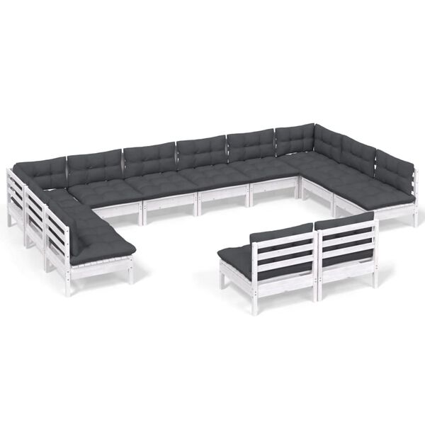 vidaXL 12-dielna záhradná súprava s vankúšmi biela borovicový masív