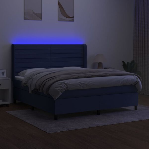 vidaXL Posteľ boxsping s matracom a LED modr&aacute; 180x200 cm l&aacute;tka