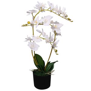 vidaXL Umel&aacute; rastlina, orchidea s kvetin&aacute;čom 65 cm, biela