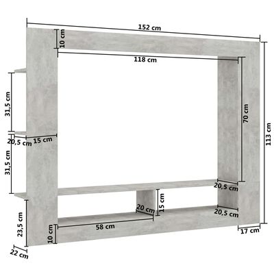 vidaXL TV skrinka, betónovo sivá 152x22x113 cm, kompozitné drevo