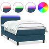 vidaXL Posteľn&yacute; r&aacute;m boxsping s matracom a LED tmavomodr&yacute; 100x220 cm zamat