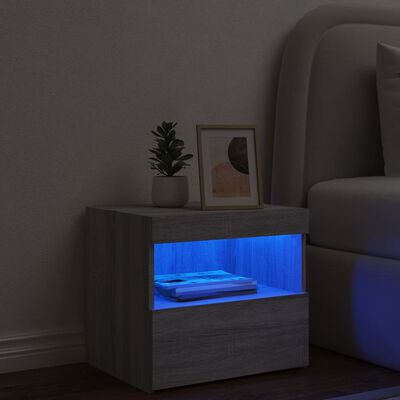 vidaXL Nočný stolík s LED svetlami sivý dub sonoma 50x40x45 cm