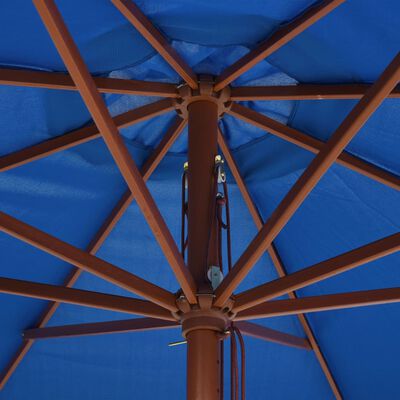 vidaXL Vonkajší slnečník s drevenou tyčou 350 cm, modrý