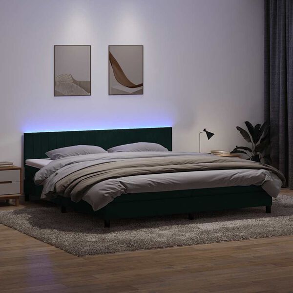 vidaXL Box Spring Posteľ s matracom a LED Tmavo zelen&aacute; 200x210 cm Zamat