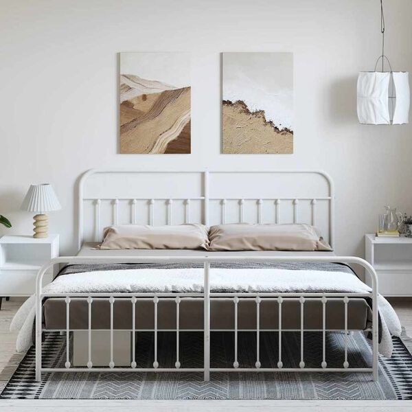 vidaXL Kovov&yacute; r&aacute;m postele s čelom a podnožkou biely 193x203 cm