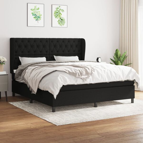 vidaXL Posteľn&yacute; r&aacute;m boxspring s matracom čierny 160x200 cm l&aacute;tka