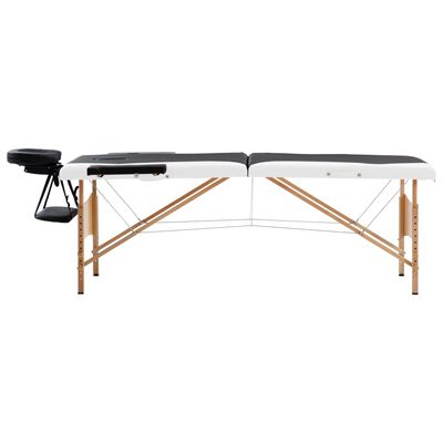 vidaXL Skladací masážny stôl, 2 zóny, drevo, čierno biely