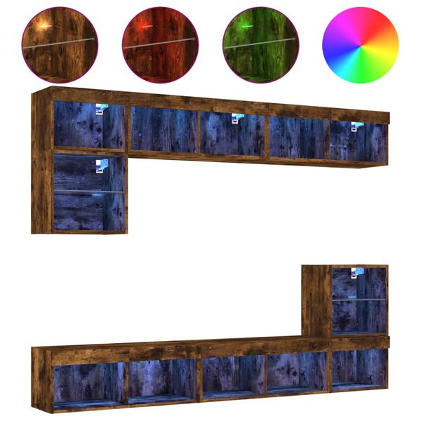 vidaXL 8-dielne TV n&aacute;stenn&eacute; skrinky s LED dymov&yacute; dub kompozitn&eacute; drevo