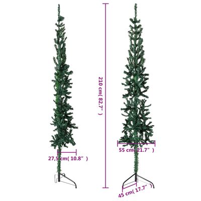 vidaXL Úzky umelý vianočný polovičný stromček a podstavec zelený 210cm
