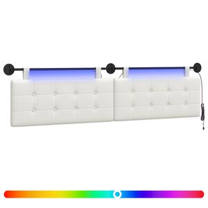vidaXL Z&aacute;vesn&eacute; čelo postele S LED svetlom Biela Umel&aacute; koža