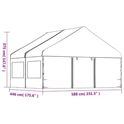 vidaXL Altánok so strechou, biely 4,46x5,88x3,75 m, polyetylén