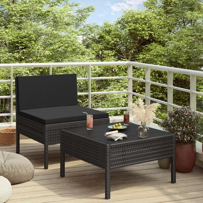 vidaXL 2-dielna záhradná sedacia súprava+podložky, polyratan, čierna