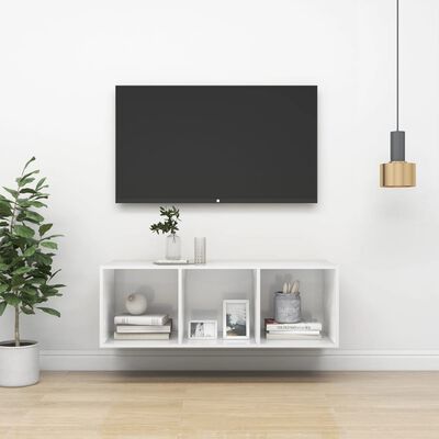 vidaXL Nástenná TV skrinka, lesklá biela 37x37x107cm, kompozitné drevo