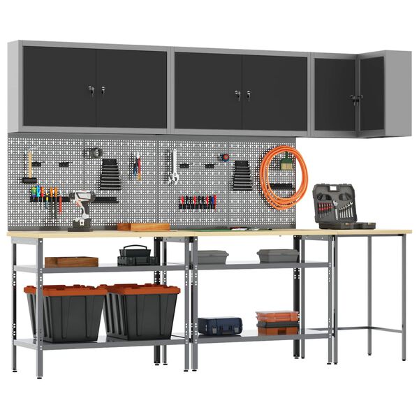 vidaXL Sada pracovn&yacute;ch skr&iacute;ň s poličkou so z&aacute;mkom 10 pcs Čierna a &Scaron;ed&aacute;