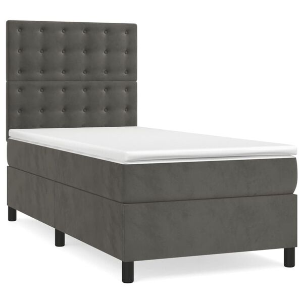 vidaXL Posteľn&yacute; r&aacute;m boxspring s matracom tmavosiv&yacute; 80x200 cm zamat