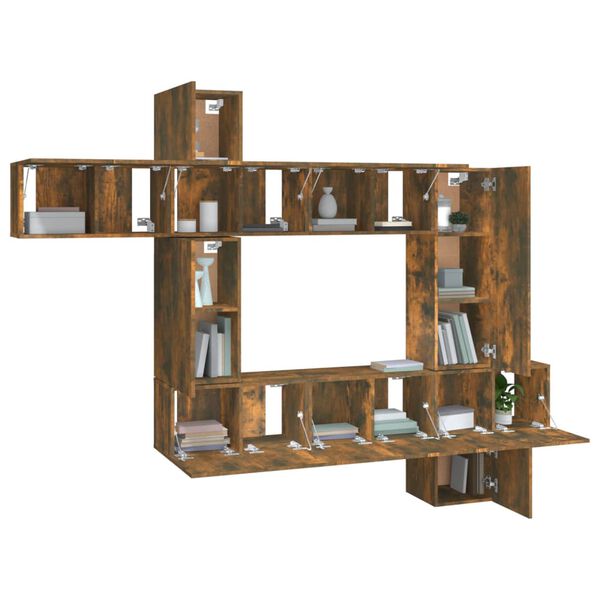 vidaXL 10-dielna s&uacute;prava TV skriniek dymov&yacute; dub spracovan&eacute; drevo