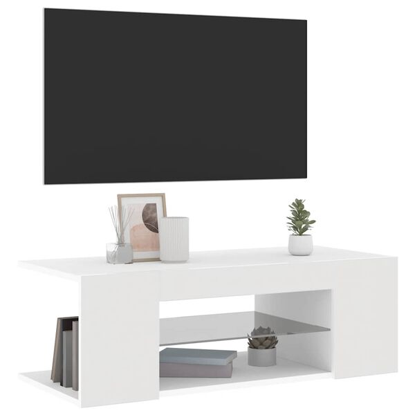 vidaXL TV skrinka s LED svetlami biela 90x39x30 cm