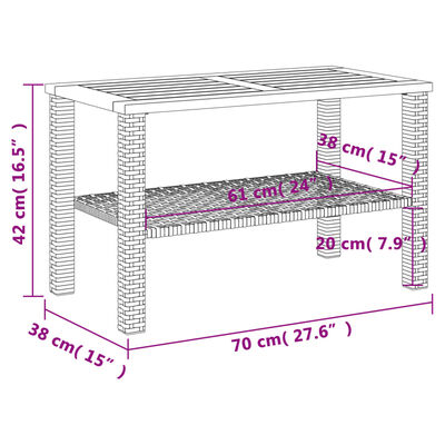 vidaXL Záhradný stôl čierny 70x38x42 cm polyratan akáciové drevo