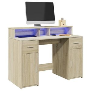 vidaXL St&ocirc;l s LED svetlami dub sonoma 120x55x91 cm kompozitn&eacute; drevo