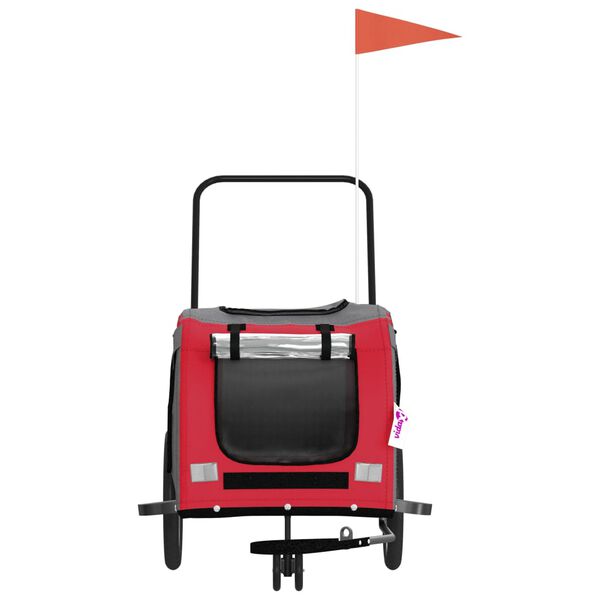 vidaXL Cyklovozík pre zvieratá, červeno sivý, oxfordská látka, železo