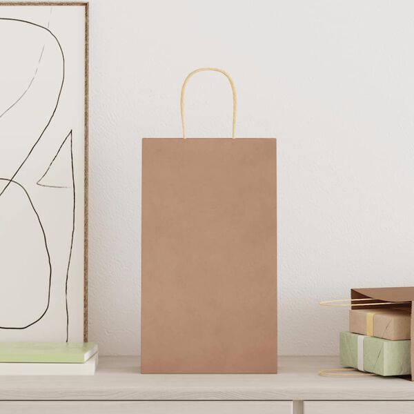 vidaXL Papierov&eacute; ta&scaron;ky 250 ks s r&uacute;čkami, hned&aacute;, 21x11x36 cm